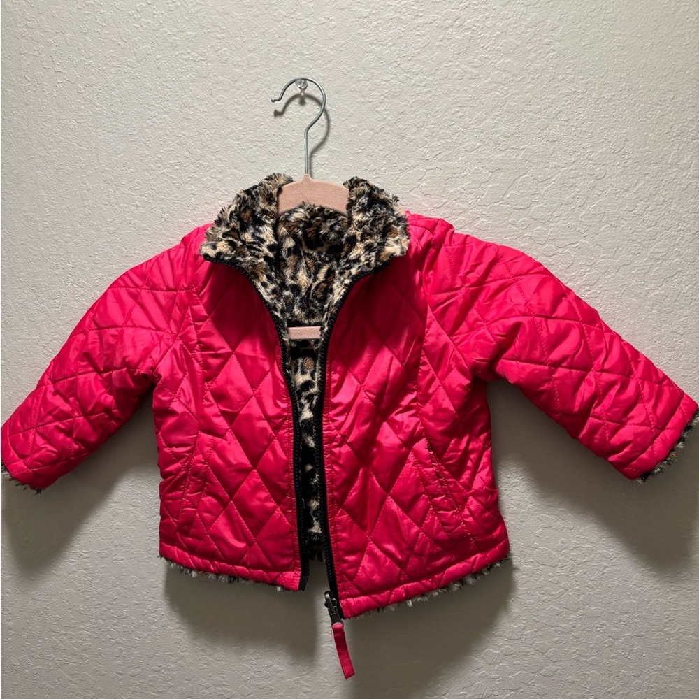 Me Jane Mini Pink Leopard Reversible Toddler Jacket, 24 Months
